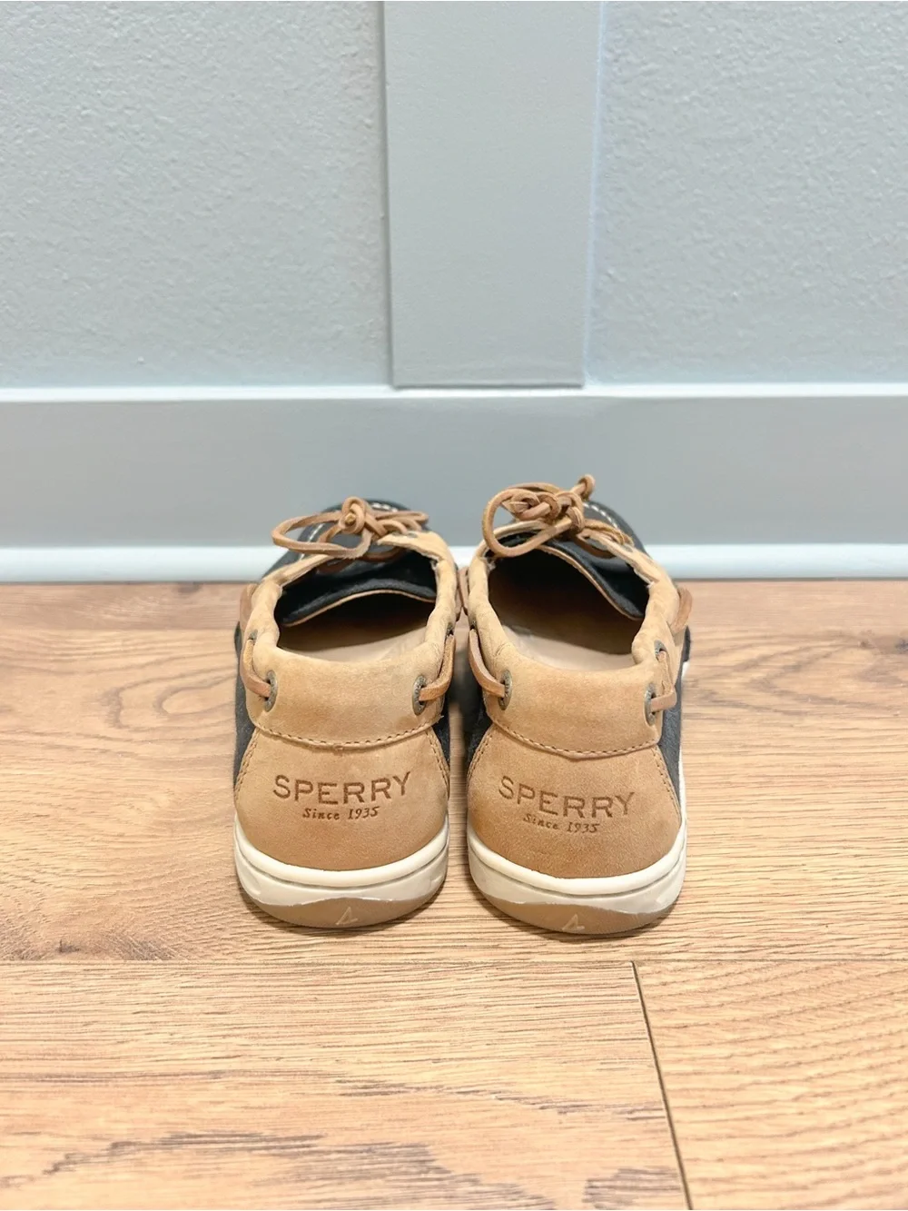 Sperry Top-Sider Canvas & Leather Boat Shoes - Black and Tan - Size 6.5
